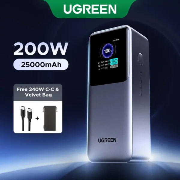 (W) UGREEN 200W 130W 100W Powerbank Nexode 25000mAh Laptop PD 130W Fast Charging for Dell Lenovo MacBook Air Samsung S24 iPhone 16 15 14 13 Pro Max for Pixel iPad Xiaomi Huawei Mobile Phones Power Adapter