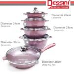 DESSINI ITALY Granite Aluminium Non Stick Casserole Pot Bowl Deep Fry Pan Cookware Tool (12 Pcs)