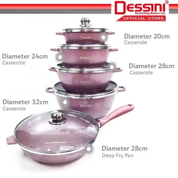 DESSINI ITALY Granite Aluminium Non Stick Casserole Pot Bowl Deep Fry Pan Cookware Tool (12 Pcs)