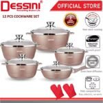 DESSINI ITALY Granite Aluminium Non Stick Casserole Pot Bowl Deep Fry Pan Cookware Tool (12 Pcs)