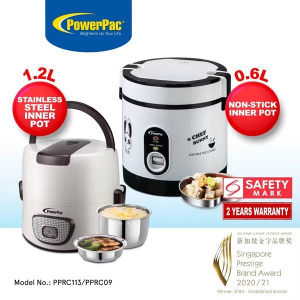 PowerPac Mini Rice Cooker,  Electirc Lunch Box 0.6L/1.2L (PPRC09/PPRC113)