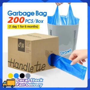 🇸🇬 [READY STOCK] 200pcs 45*59cm Rubbish Bag Handle Breakpoint Thickened Disposable Garbage Bag Plastic Trash Bags Lack Tear Durable Value Dustbin