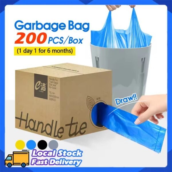 🇸🇬 [READY STOCK] 200pcs 45*59cm Rubbish Bag Handle Breakpoint Thickened Disposable Garbage Bag Plastic Trash Bags Lack Tear Durable Value Dustbin