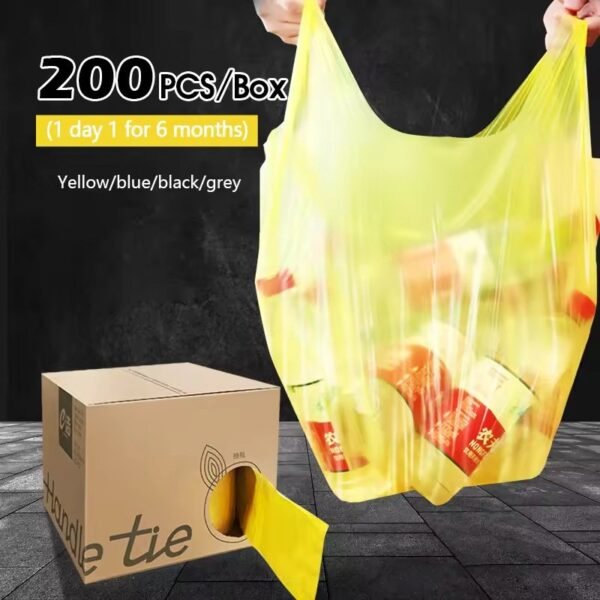 🇸🇬 [READY STOCK] 200pcs 45*59cm Rubbish Bag Handle Breakpoint Thickened Disposable Garbage Bag Plastic Trash Bags Lack Tear Durable Value Dustbin